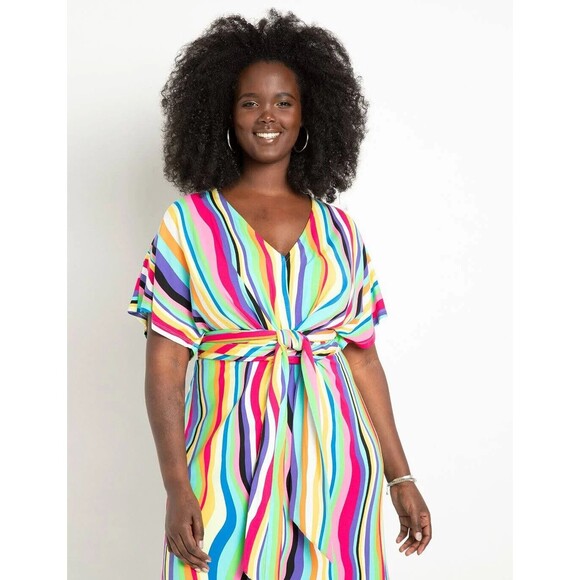 Eloquii striped Wrap Around Dress Womens Plus Size 16 rainbow stretch knit - Picture 3 of 11